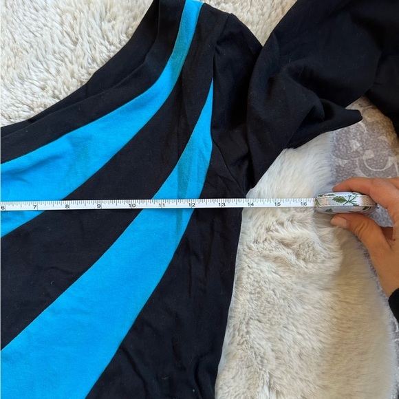 Vintage Y2K Eyeshadow Abstract Striped One Shoulder Retro Top Black Turquoise L - Picture 8 of 11